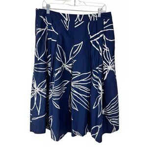 Talbots RSVP Women's 12 Pleated Midi Skirt Navy Silver Floral EUC